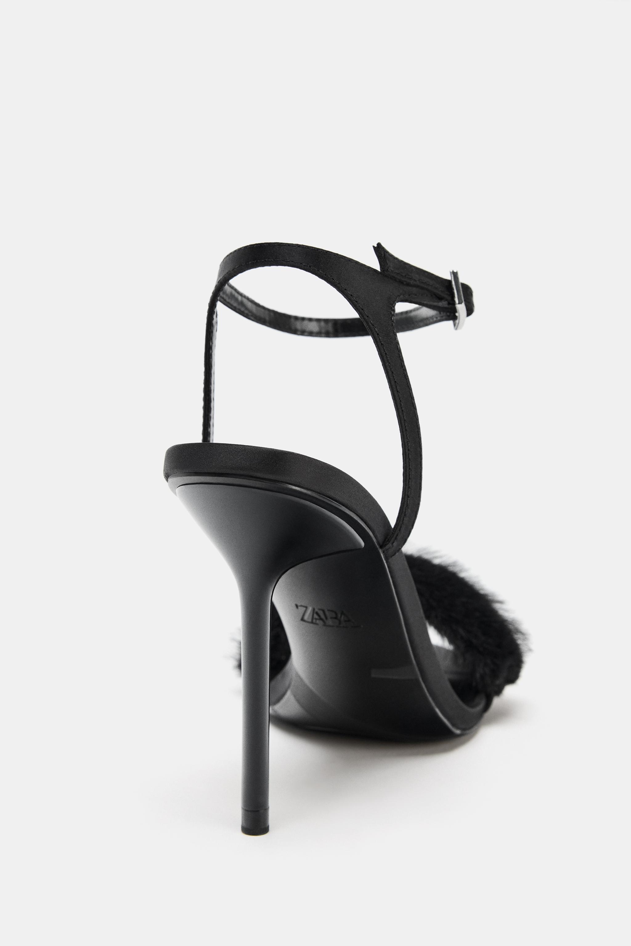 FAUX FUR STRAP HEELED SANDALS